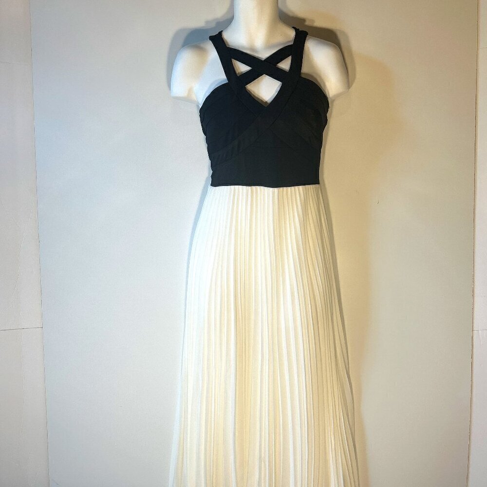 Crystal Doll SZ11 Black Bandage Halter top White accordion skirt Maxi Prom Retro